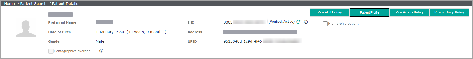 Patient profile header including IHI number